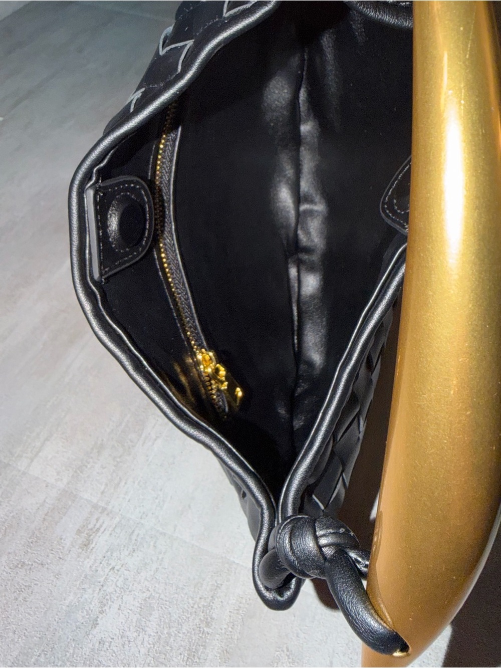 Black Woven Faux Leather with Top Gold Handle - Picture 8 of 9